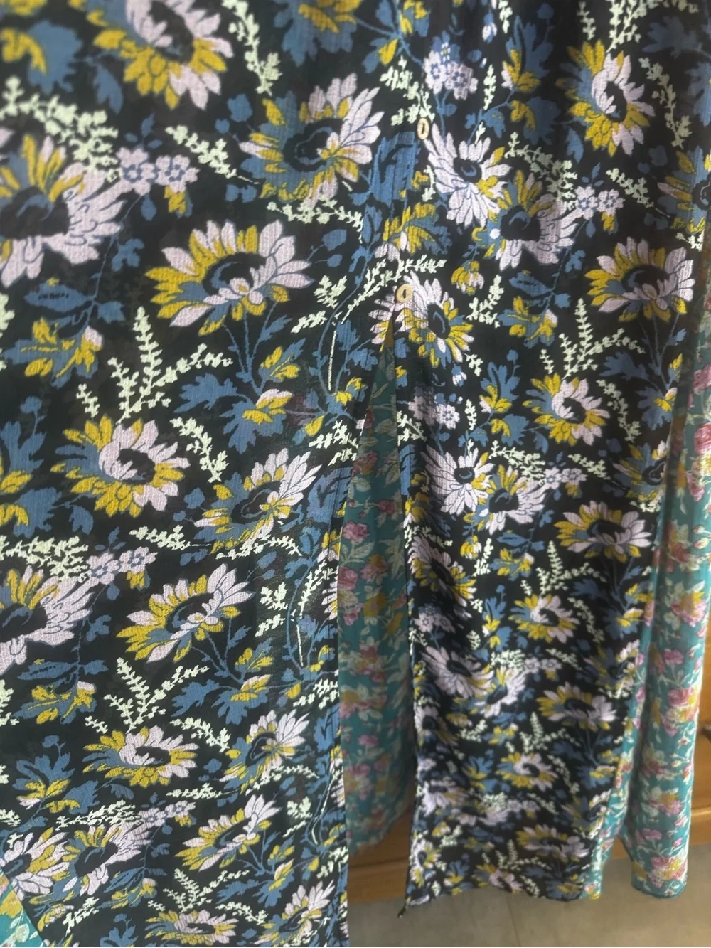 Free People Floral Print Blue Chemise Maxi Slip with Slit - Picture 8 of 9
